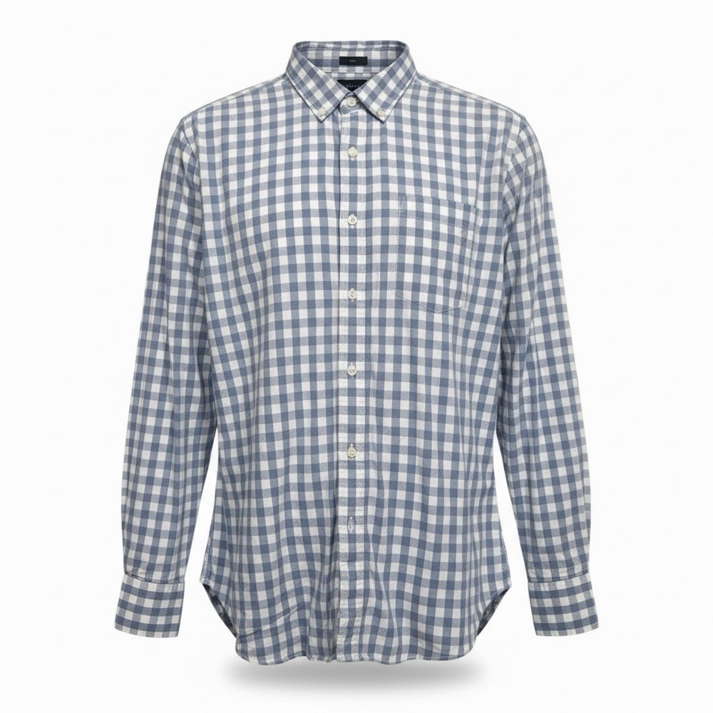 J Crew Shirt Mens Large Slim Button Down Grey Gingham Check Long Sleeve Preppy